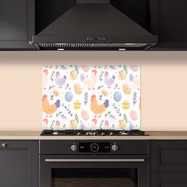Patroon - Kip - Paaseieren keuken achterwand spatscherm klein -sfeer1