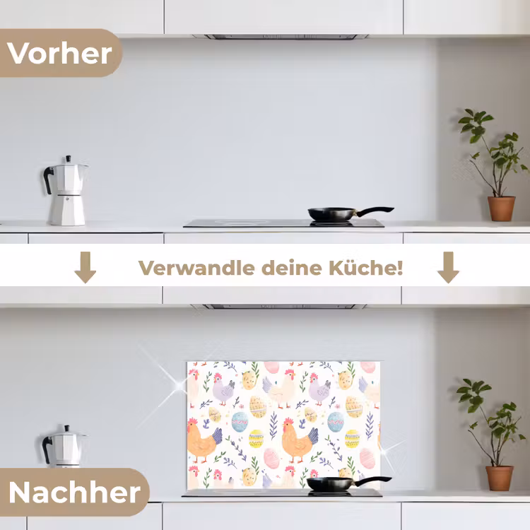 Patroon - Kip - Paaseieren keuken achterwand spatscherm klein -voor_na_DE