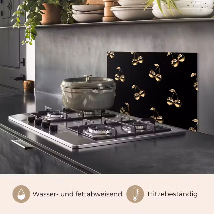 Patroon - Kersen - Goud - Chrome keuken achterwand spatscherm klein -usp_DE