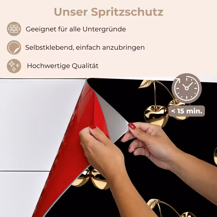 Patroon - Kersen - Goud - Chrome keuken achterwand spatscherm klein -spatscherm_DE