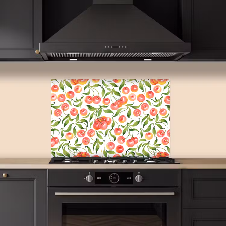 Patroon - Kersen - Wit keuken achterwand spatscherm klein 900 -sfeer1