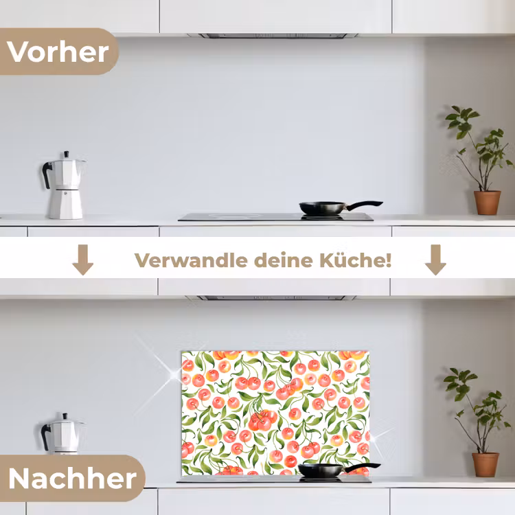 Patroon - Kersen - Wit keuken achterwand spatscherm klein 900 -voor_na_DE