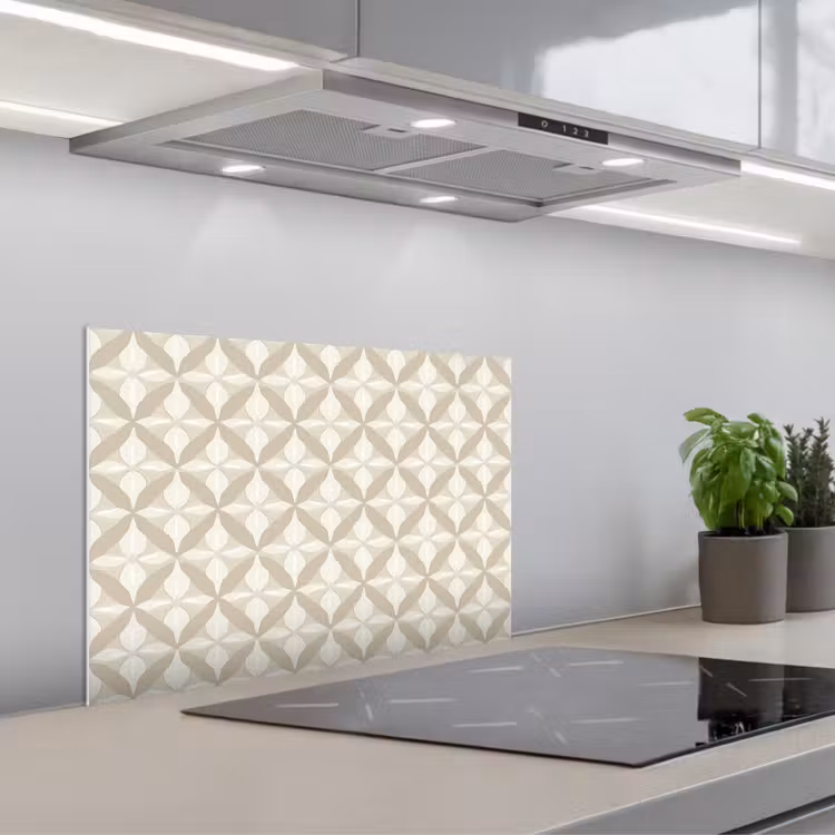Patroon - Klassiek - Beige keuken achterwand spatscherm klein 900 -3d_schuin
