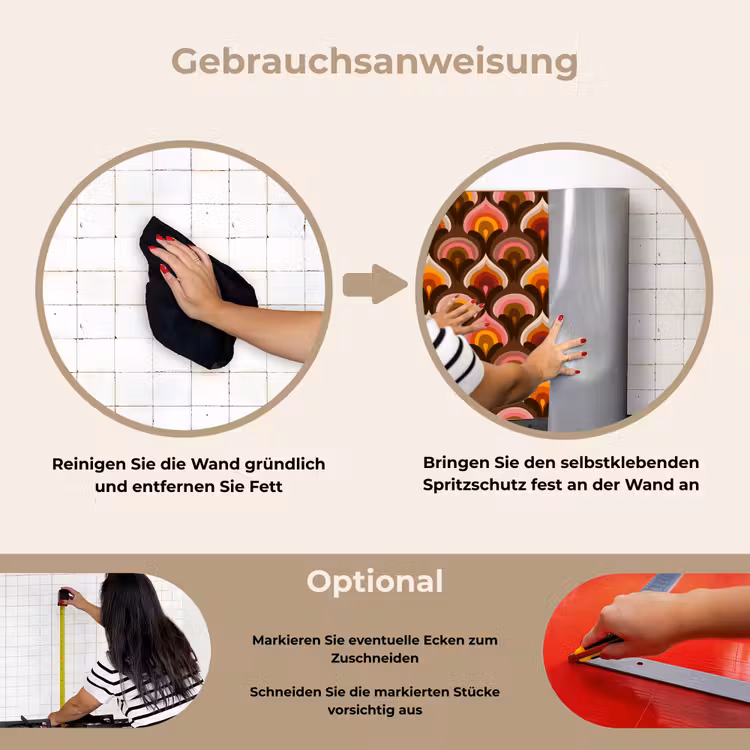 Patroon - Retro - Kleurrijk keuken achterwand spatscherm klein 900 -gebruiksaanwijzing_DE