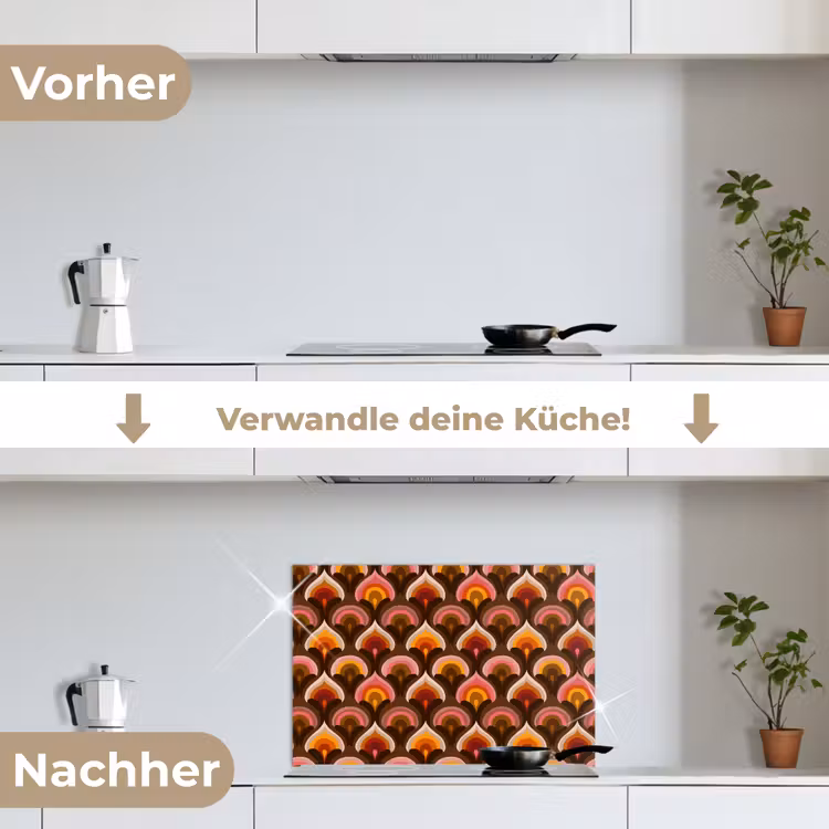 Patroon - Retro - Kleurrijk keuken achterwand spatscherm klein 900 -voor_na_DE