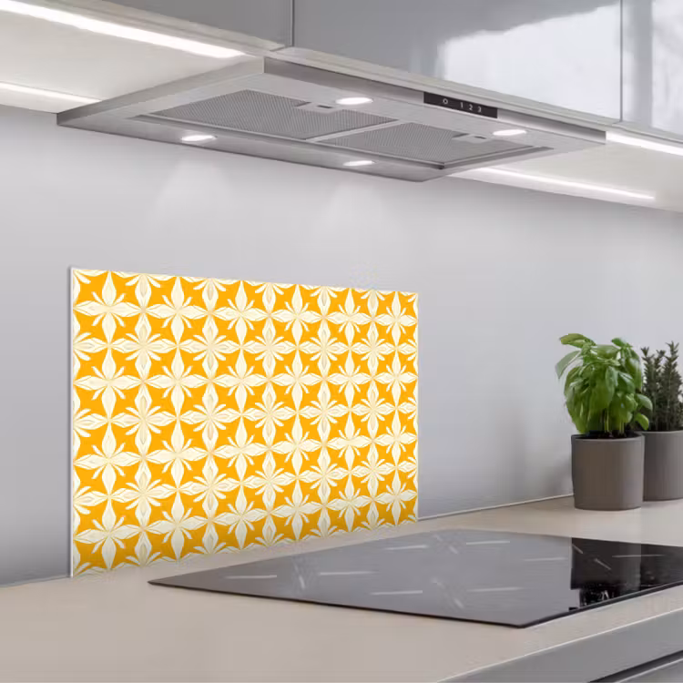 Patroon - Retro - Geel keuken achterwand spatscherm klein 900 -3d_schuin