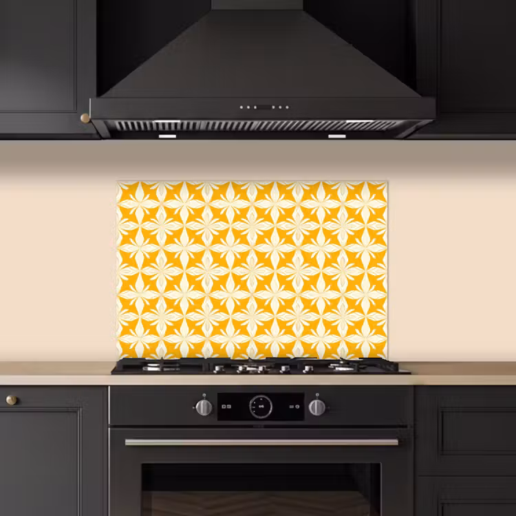 Patroon - Retro - Geel keuken achterwand spatscherm klein 900 -sfeer1