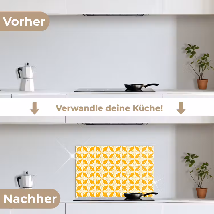 Patroon - Retro - Geel keuken achterwand spatscherm klein 900 -voor_na_DE