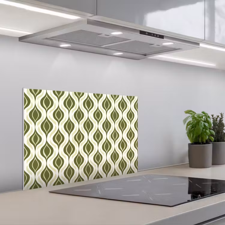 Patroon - Retro - Groen keuken achterwand spatscherm klein 900 -3d_schuin