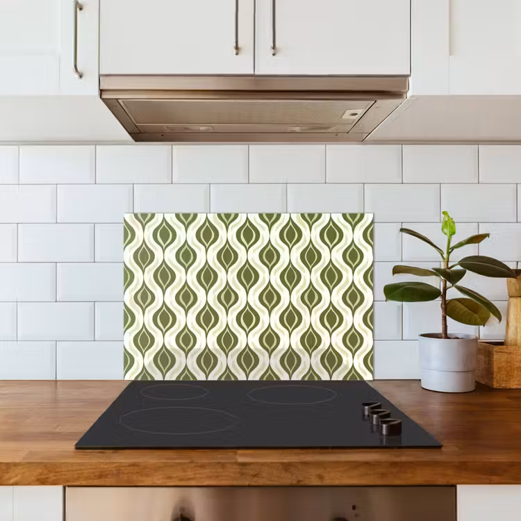Patroon - Retro - Groen keuken achterwand spatscherm klein 900 -sfeer2