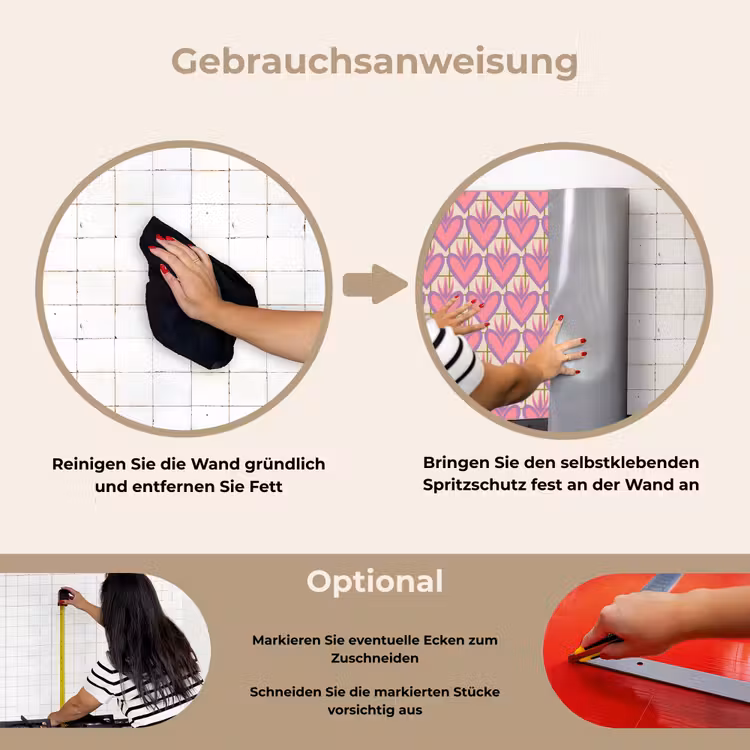 Patroon - Roze - Hartjes keuken achterwand spatscherm klein 900 -gebruiksaanwijzing_DE