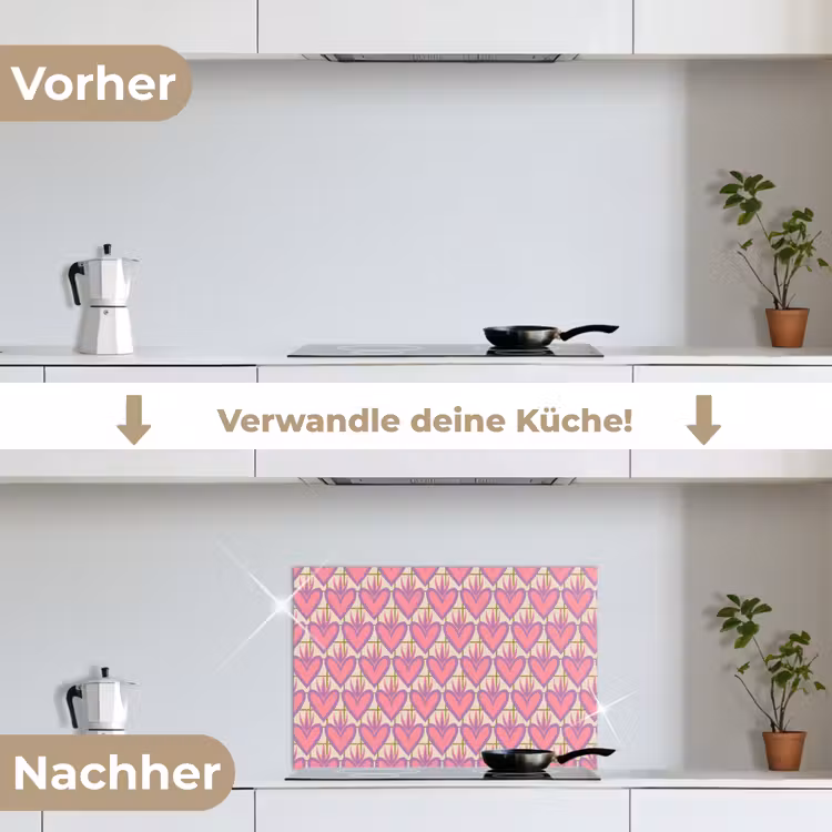 Patroon - Roze - Hartjes keuken achterwand spatscherm klein 900 -voor_na_DE