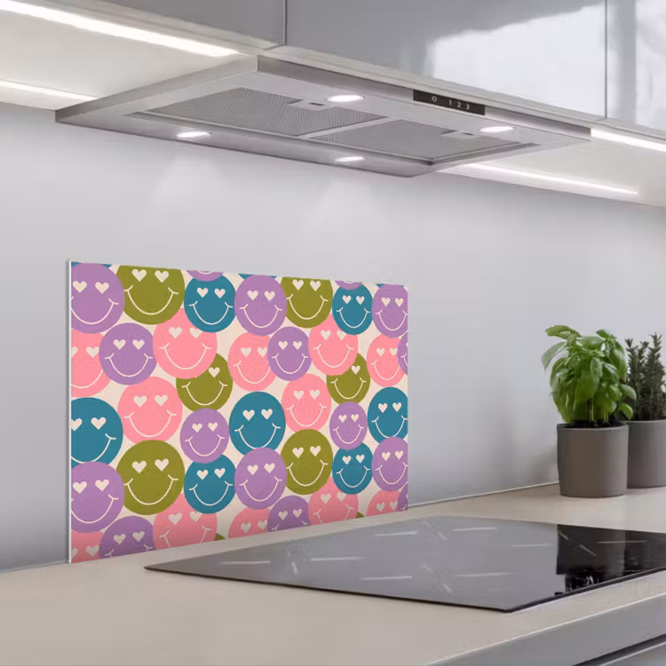 Patroon - Smiley - Kleurrijk - Hartjes keuken achterwand spatscherm klein 900 -3d_schuin
