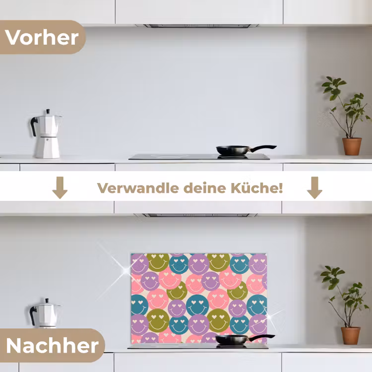 Patroon - Smiley - Kleurrijk - Hartjes keuken achterwand spatscherm klein 900 -voor_na_DE