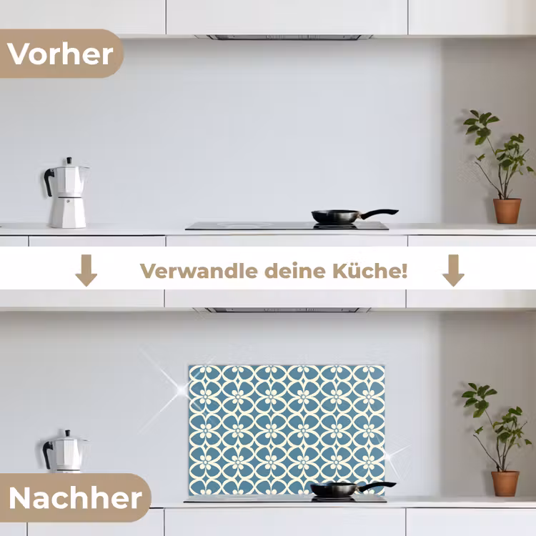 Patroon - Symmetrisch - Blauw keuken achterwand spatscherm klein 900 -voor_na_DE