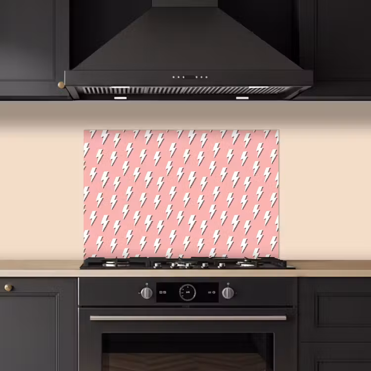 Patroon - Wit - Bliksem - Roze keuken achterwand spatscherm klein 900 -sfeer1