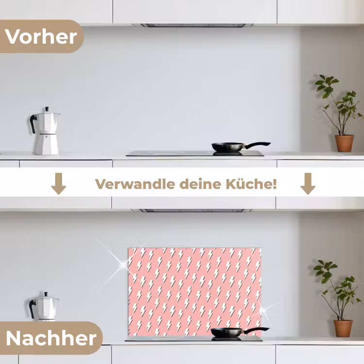 Patroon - Wit - Bliksem - Roze keuken achterwand spatscherm klein 900 -voor_na_DE