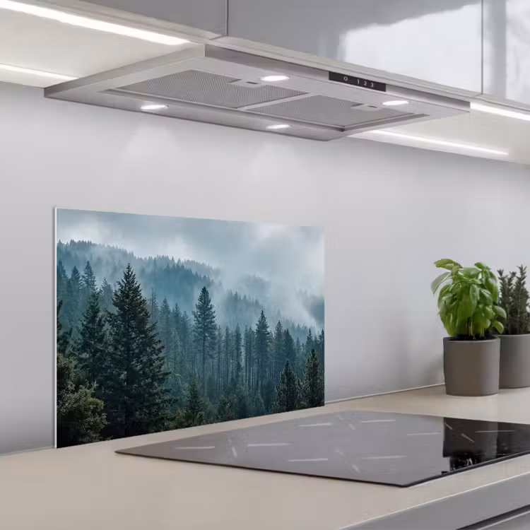 Naaldwoud - Bergen - Mist keuken achterwand spatscherm klein -3d_schuin
