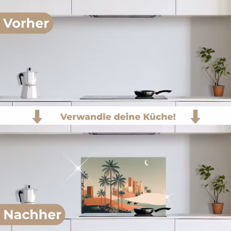 Nachtlandschap - Kamelen - Sterren - zandduinden keuken achterwand spatscherm klein -voor_na_DE