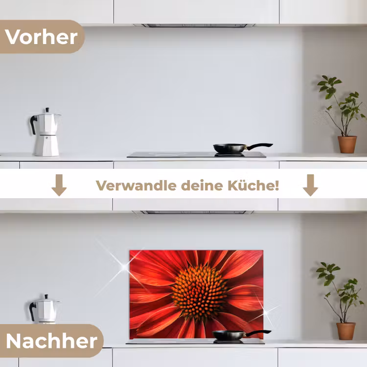 Close up - Bloem- Rood keuken achterwand spatscherm klein -voor_na_DE
