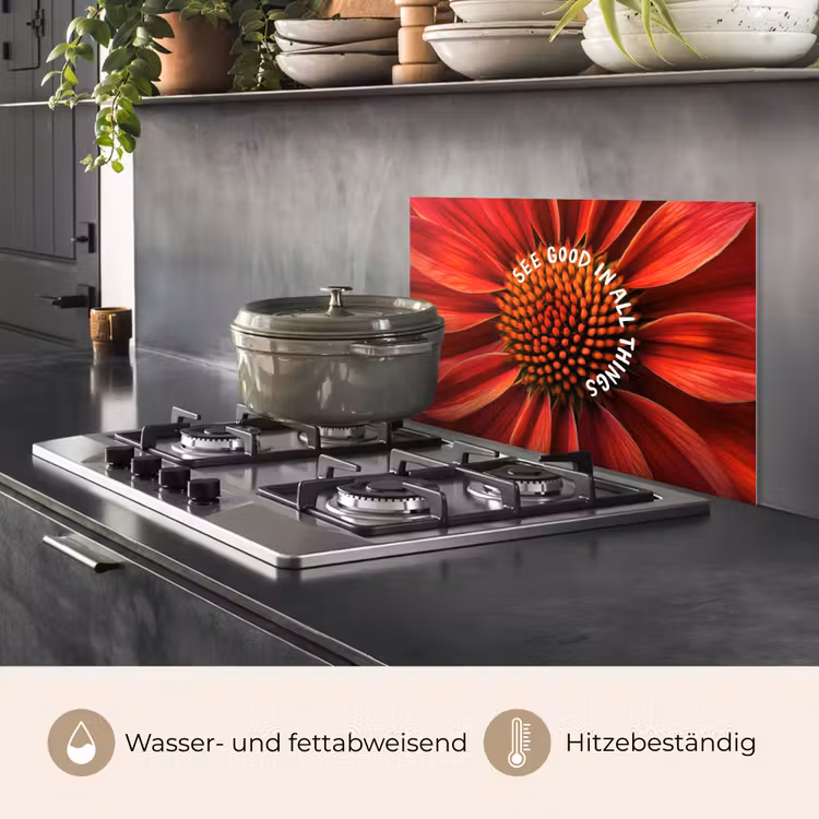 Close up - Bloem - Quote - Rood keuken achterwand spatscherm klein -usp_DE