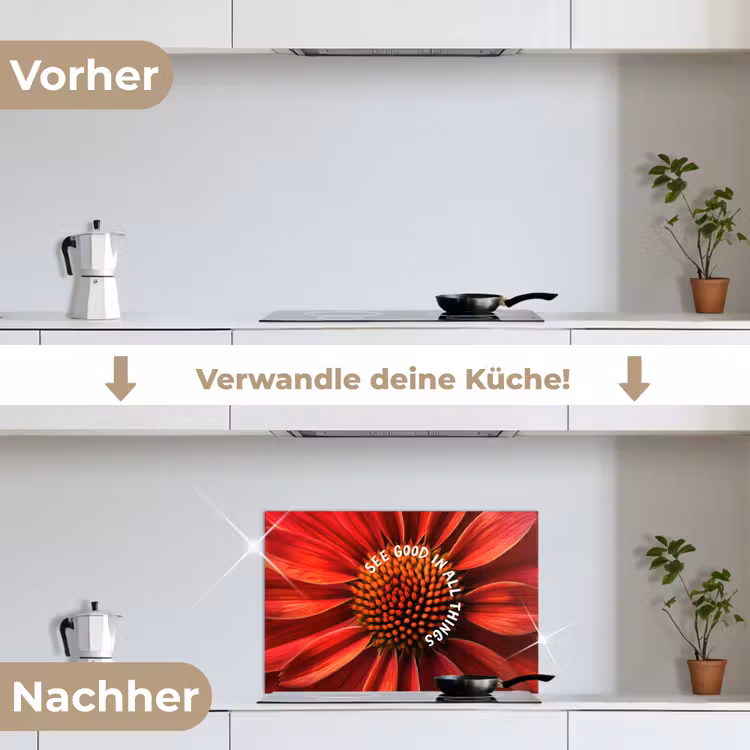 Close up - Bloem - Quote - Rood keuken achterwand spatscherm klein -voor_na_DE