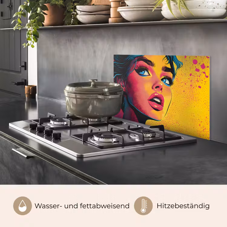Close-up - Vrouwengezicht - Stippen - Geel keuken achterwand spatscherm klein -usp_DE