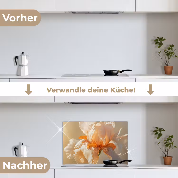 Close up - Oranje - Iris keuken achterwand spatscherm klein -voor_na_DE
