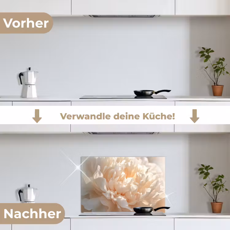 Close up - Pioenroos - Lichtroze keuken achterwand spatscherm klein -voor_na_DE