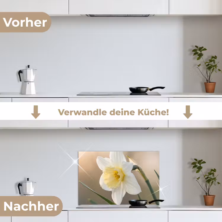 Narcis - Bloem - Minimalistisch keuken achterwand spatscherm klein -voor_na_DE