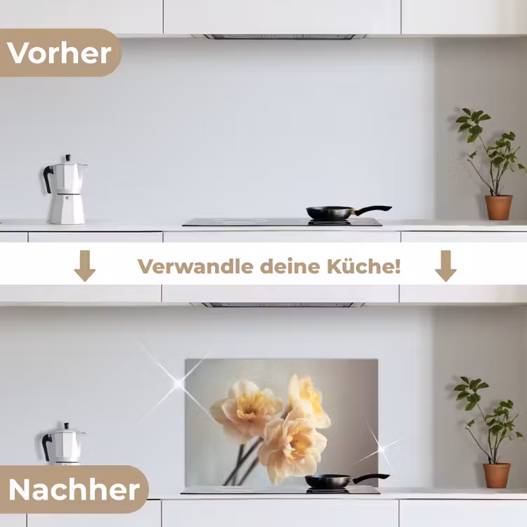 Narcissen - Geel - Bloemblaadjes keuken achterwand spatscherm klein -voor_na_DE