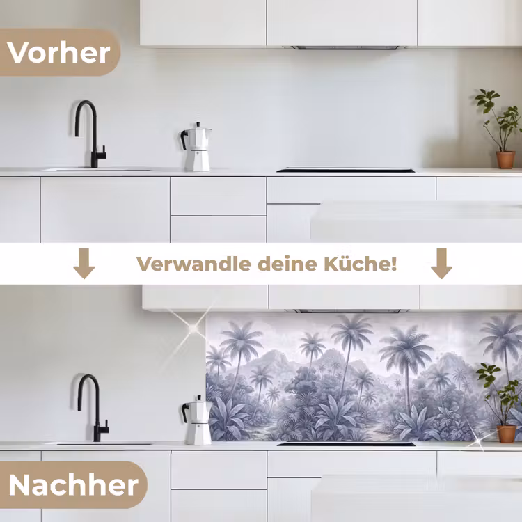 Natuur - Boom - Tropisch - Landschap - Blauw keuken achterwand 2 middel -voor-na_DE