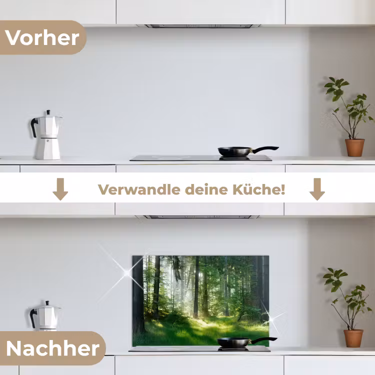 Natuur - Bomen - Bos - Groen - Zon - Gras - Planten keuken achterwand spatscherm klein -voor_na_DE