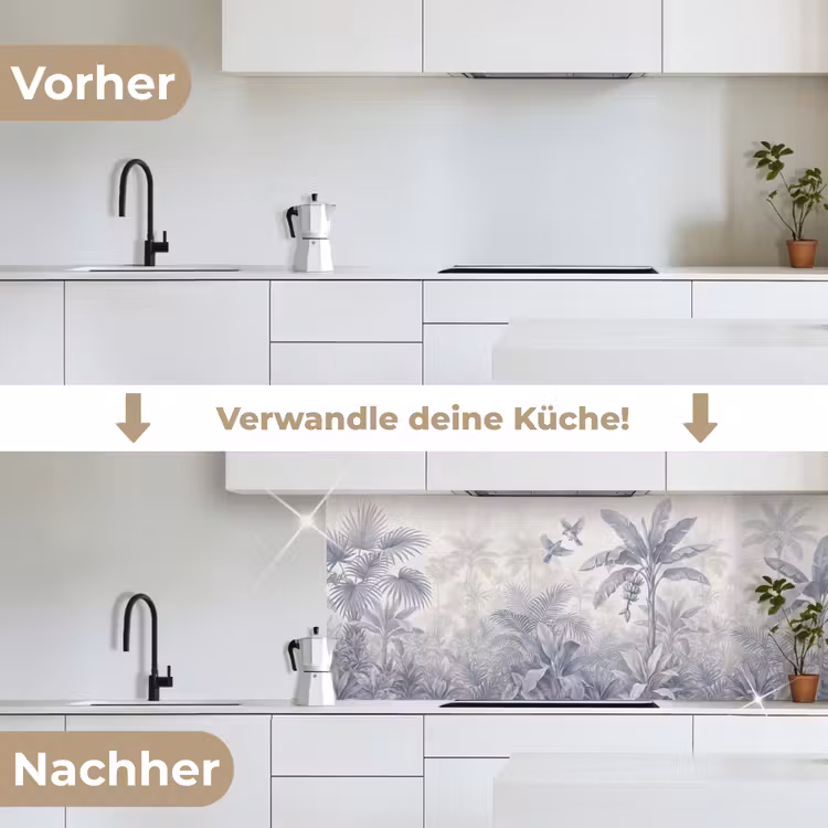 Natuur - Vogel - Jungle - Illustratie - Blauw keuken achterwand 2 middel -voor-na_DE