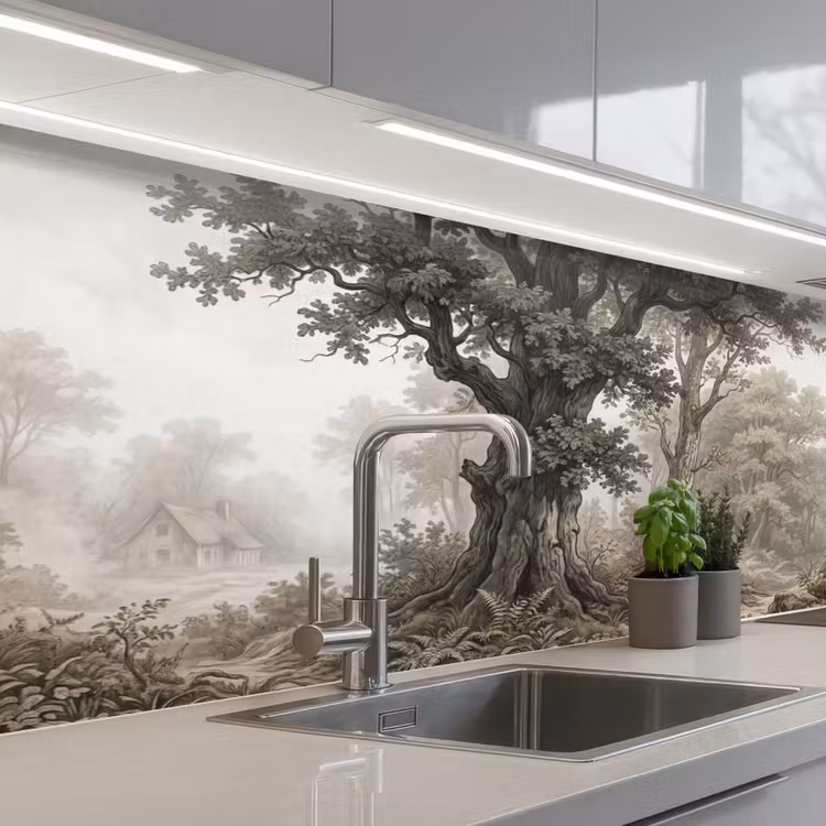Natuur - Bos - Eik keuken achterwand 2 middel -3d_schuin