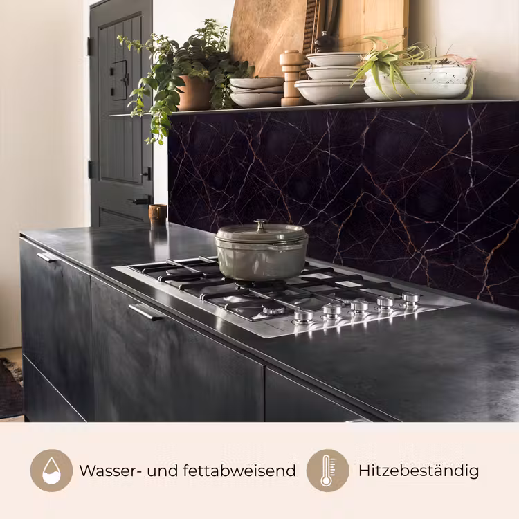 Natuursteen - Marmerpatroon - Abstract - Modern - Zwart - Goud keuken achterwand 2 middel -usp_DE