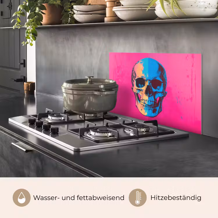 Neon - Blauw - Pop-art - Schedel keuken achterwand spatscherm klein -usp_DE