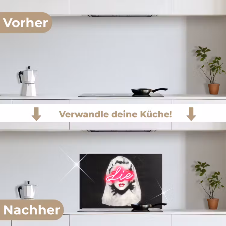 Neon - Letters - Vintage - Vrouw keuken achterwand spatscherm klein -voor_na_DE