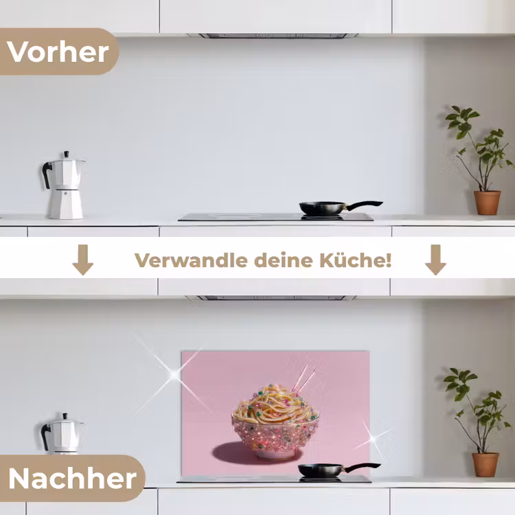 Noodles - Edelstenen - Stokjes - Roze keuken achterwand spatscherm klein -voor_na_DE