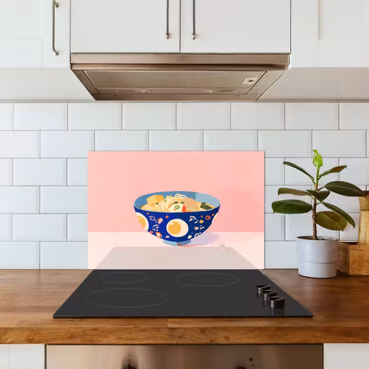 Noodles - Kom - Blauw - Illustratie keuken achterwand spatscherm klein -sfeer2