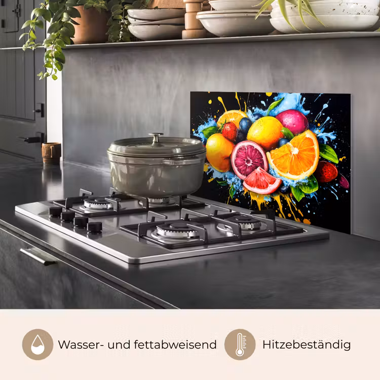 Fruit - Graffiti - Kleurrijk - Sinaasappel - Aardbei - Abstract keuken achterwand spatscherm klein -usp_DE