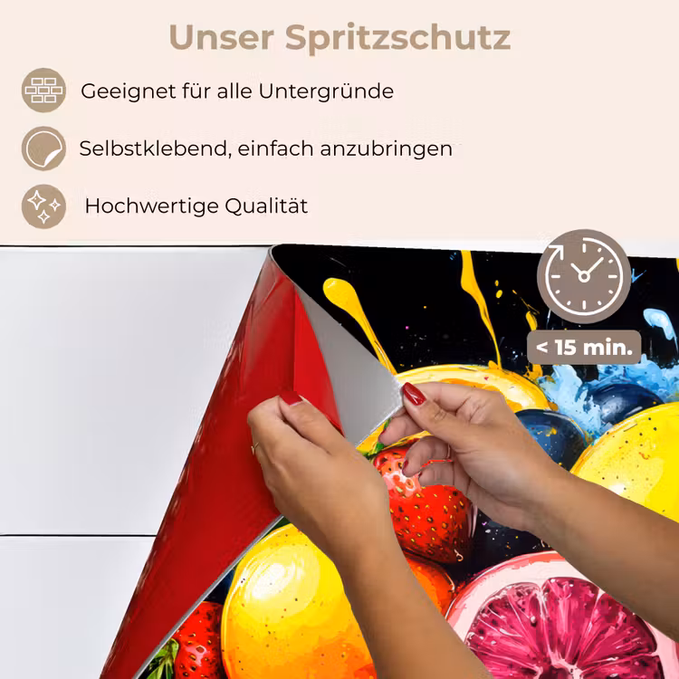 Fruit - Graffiti - Kleurrijk - Sinaasappel - Aardbei - Abstract keuken achterwand spatscherm klein -spatscherm_DE