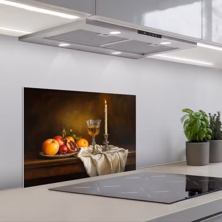 Fruit - Stilleven - Wijn - Kaars keuken achterwand spatscherm klein -3d_schuin