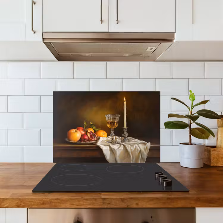 Fruit - Stilleven - Wijn - Kaars keuken achterwand spatscherm klein -sfeer2