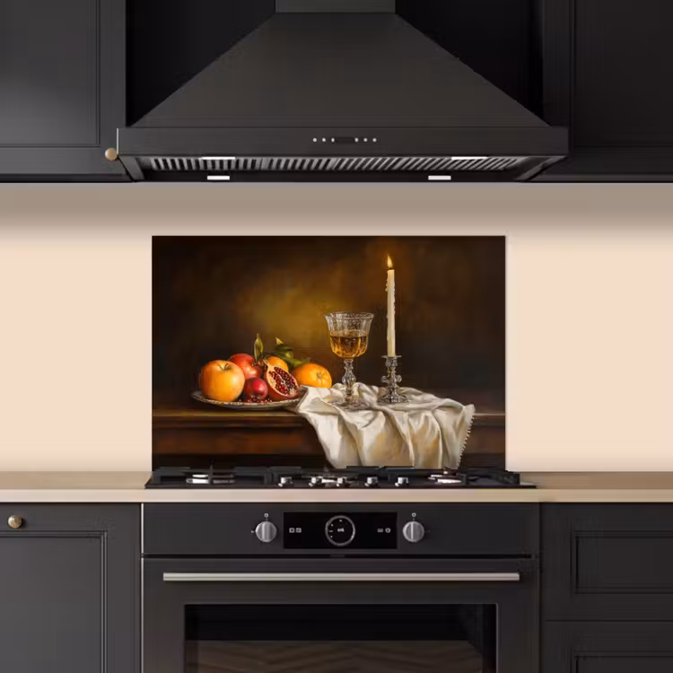 Fruit - Stilleven - Wijn - Kaars keuken achterwand spatscherm klein -sfeer1