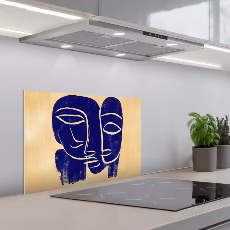 Okergeel - Blauw - Eenvoudige lijnen keuken achterwand spatscherm klein -3d_schuin