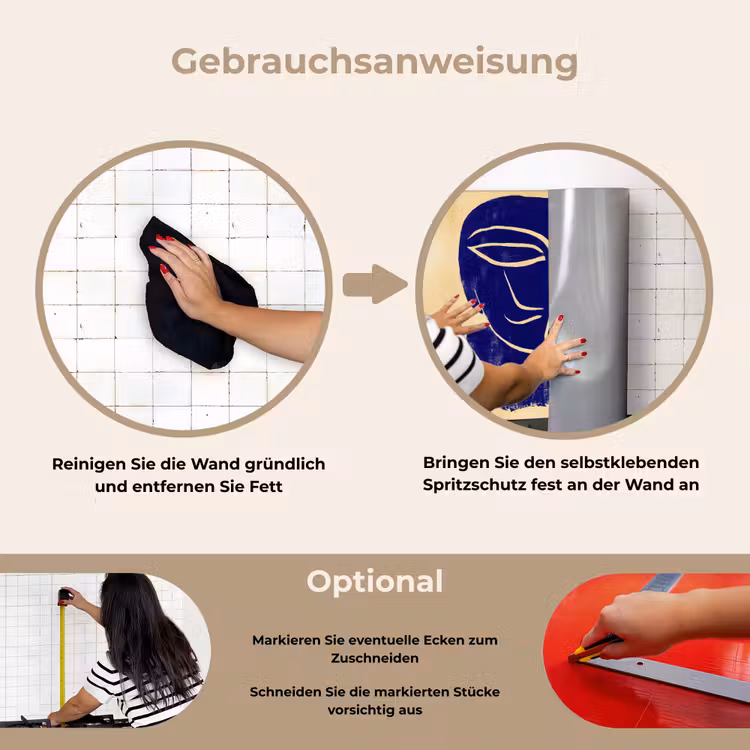 Okergeel - Blauw - Eenvoudige lijnen keuken achterwand spatscherm klein -gebruiksaanwijzing_DE