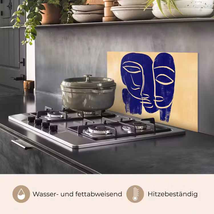 Okergeel - Blauw - Eenvoudige lijnen keuken achterwand spatscherm klein -usp_DE
