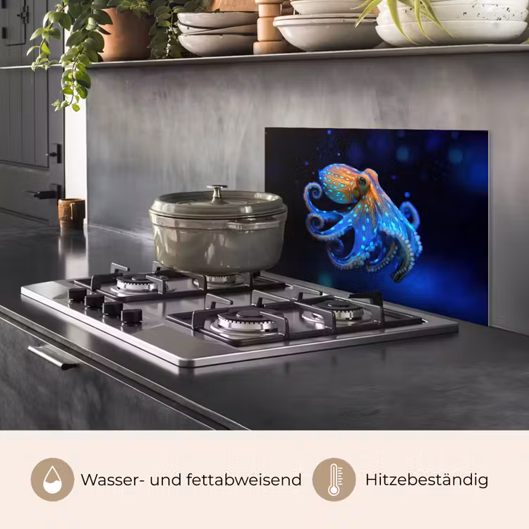 Octopus - Stippen - Blauw - Zee keuken achterwand spatscherm klein -usp_DE