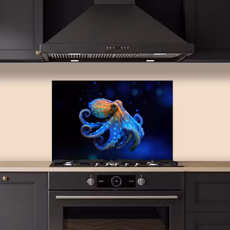Octopus - Stippen - Blauw - Zee keuken achterwand spatscherm klein -sfeer1